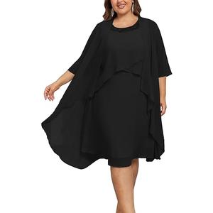 Hanna Nikole Womens Plus Size Dress with Jacket 2 Piece Wedding Guest Dresses Flowy Mother of The Bride Dress (18 Plus, Black)