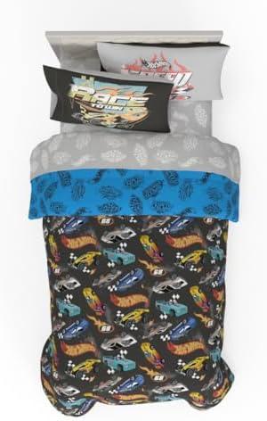 Hot Wheels Kids Bedding Super Soft Comforter and Sheet Set with Sham, 5 Piece Twin Size, (Officially Licensed Product) By Franco