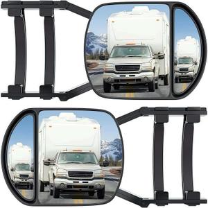 Car Towing Mirrors, 2 Pcs Black, Extendable Towing Mirrors for Trucks & SUVs, Clip-On/Strap-On Universal Fit, Frameless Glass for Wider View, Anti-Vibration, Easy Installation