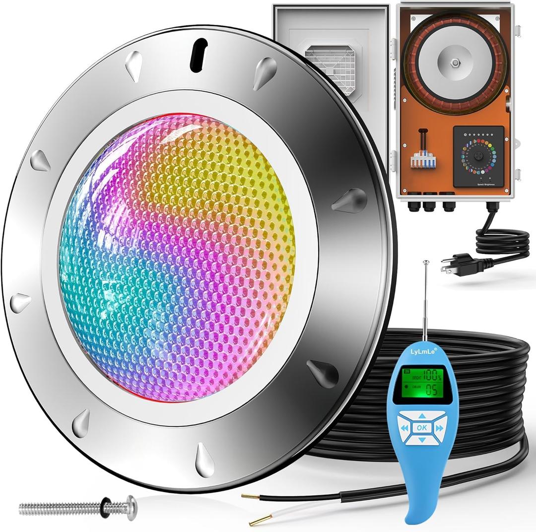 LyLmLe Pool Light for Inground Pools, 65W 12V RGBW LED Multicolor Inground Pool Light with Transformer Controller, 316 Stainless Steel,14 Color Lights Show LED Pools Lights for 10" Niche, 50FT Cord