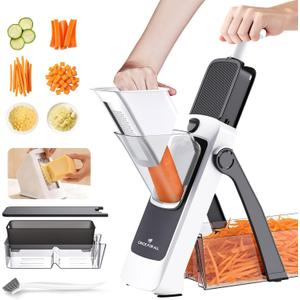 ONCE FOR ALL Safe Mandoline Slicer Pro, Gen 4th, Adjustable Thickness Vegetable Slicer For Kitchen, Food Chopper With Container, Lid, Drain Basket, Veggie Cutter For Potato Onion Fruit