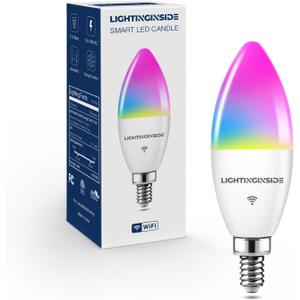 Candelabra Smart Light Bulbs 60W Equivalent, 500LM 6W E12 LED Bulb Compatible with Alexa/Google Home, RGBCW Candle Bulb for Chandelier, No Hub Required, 2.4G WiFi Only, ETL Listed, 1PC (1 Count (Pack of 1))