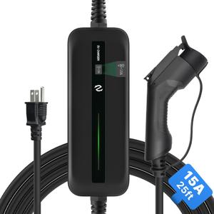 Level 1 EV Charger, Portable EV Charger with 25ft Extension Cable, Nema 5-15 Plug 110V 15A, for SAE J1772 EVS and PHEVS (Black)