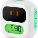 Kids Alarm Clock Ok to Wake with Green Light Red Light, Nap Timer, Robot Toddler Sleep Training Clock for Children (Green)