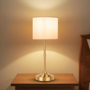 MHazlxs Rechargeable Table Lamp, Cordless Touch Lamps, Portable Desk Light with Stepless Dimmable Brightness & Fabric Shade for Nightstand Bedside Living Room (Gold, Straight)