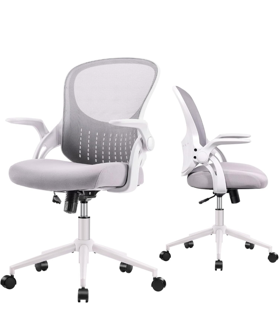 Home Office Chair, Mid Back Mesh Computer Chair, Ergonomic Desk Chair, Height Adjustable Rolling Swivel Task Chair with Flip-up Armrests and Lumbar Support, Gray