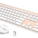 Wireless Keyboard and Mouse, Vssoplor Rechargeable Quiet Full-Size Keyboard and Mouse Combo Set Ultra Slim Design for Laptop, PC, Notebook, Desktop-White and Gold