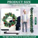 5 Christmas Garland Decorations Set Includes 2 Pcs 6ft Christmas Garland with Lights 19.7" Large Christmas Wreath a Hanger and 1000 Zip Ties for Mantle Stairs Railing Fireplaces