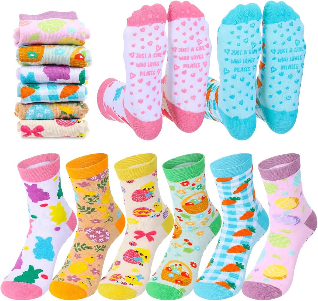 6 Pairs Summer Pilates Socks for Women Novelty Socks Non-slip Grippy Yoga Gift Supplies for Dance Workout