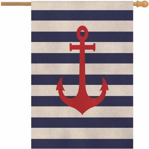 AOYEGO Anchor House Flag Vertical Double Sided Burlap Striped Marine Vector Background Farmhouse Yard Outdoor Seasonal Flags Decoration 28 x 40 Inches