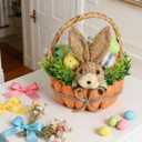 Easter Basket Decoration with Handle, Handmade Straw Bunnies, 12 Hanging Easter Eggs,Carrot Baskets for Easter Egg Candy Storage, Spring and Easter Home Table Decor, Mantle Centerpiece