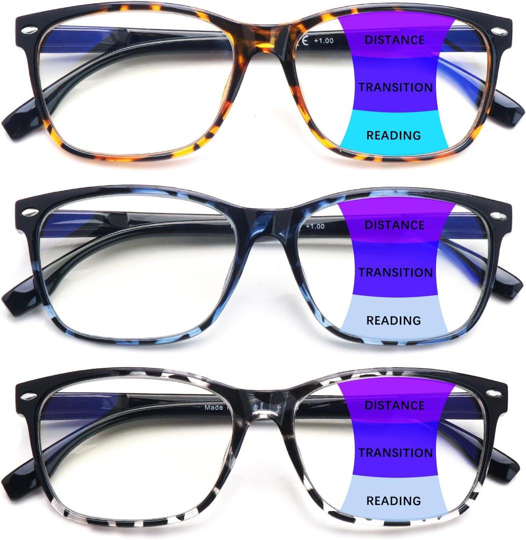 CLASAGA Progressive Multifocus Reading Glasses for Women, Pattern Print Blue Light Block Stylish Ladies Computer Readers (3 Mix)