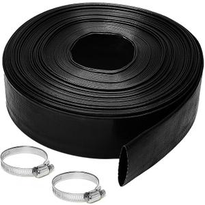 2 inches x 100 FT Heavy-Duty PVC Swimming Pool Backwash Hose, Reinforced Discharge Hose with Clamp for Swimming Pools, Black