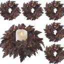 6PCS Plum Cimicifuga Seeded Small Wreath, Artificial Flower Garland Candle Ring for Fall Wedding Decor, Boho Home Decor, Thanksgiving, Table Centerpiece, Mantle Decor