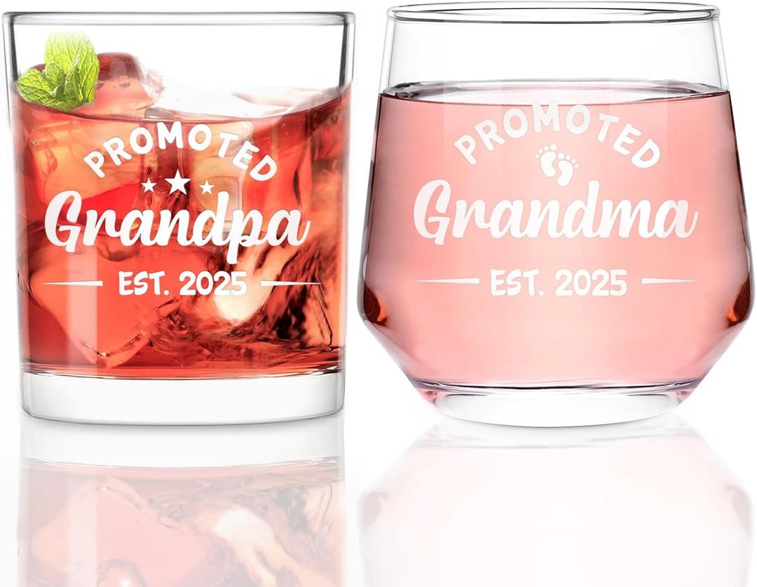 Futtumy Grandma Grandpa Gifts, Promoted To Grandparents Est 2025 Whiskey Glass, Gifts for Grandma Grandpa Grandparents, New Grandparent Gift for Christmas, Pregnancy Announcement for Grandparent