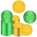 100 PCS St. Patrick's Day Coins - Lucky Gold Green Shamrock Clover Coins Party Favors for St. Patrick's Day Decorations, Irish Themed Party Supplies, Birthday, Parade Throws, Outdoor Treasure Hunts