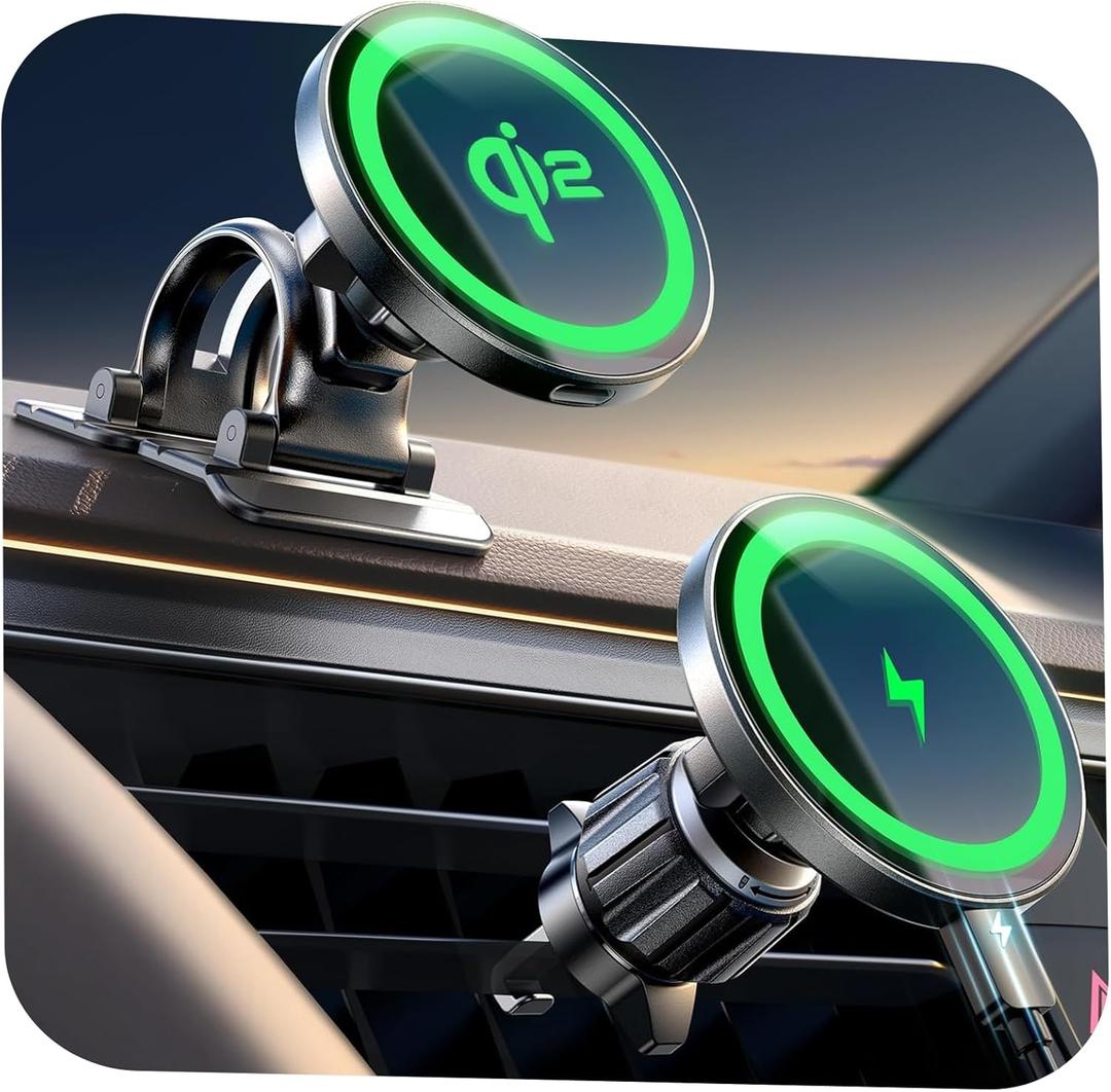 LISEN for Qi2 15W MagSafe Car Mount Charger,Super Fast Magnetic Wireless Car Charger for iPhone 16 Pro Max AccessoriesQi2 Fast Charging MagSafe Charger Fits iPhone 17 Pro Max 16 15 14 13 12 Series