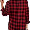 Avanova Women Buffalo Plaid Shirts Blouses Dressy Casual Business Work 3/4 Sleeve Length Tops Red Black X-Large (Red, XL)