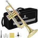 ROWELL Trumpet Standard Bb Trumpet Set Professional Trumpets Brass Trumpets for Beginners with Deluxe Hand Case,Gloves,7C Mouthpiece (Antique Finished)
