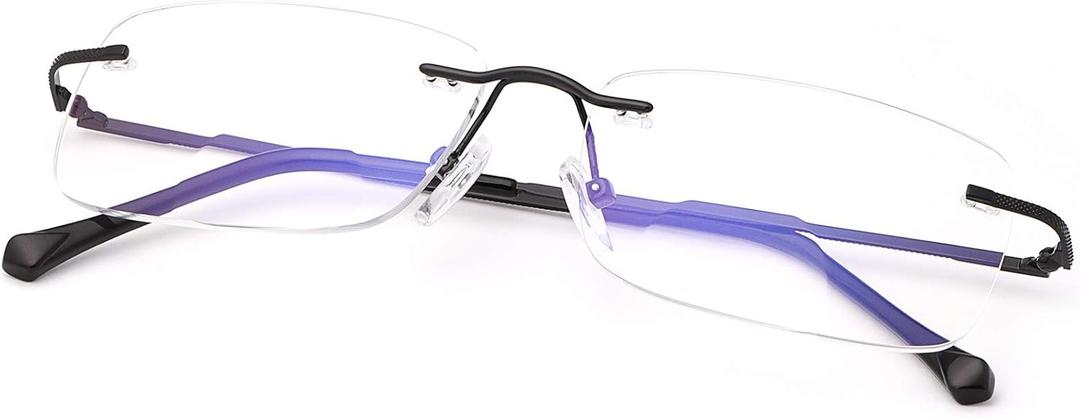 Rimless Clear Bifocal Reading Glasses Blue Light Blocking Readers for Men and Women Unisex Eyewear Far Near Dual-Use Lightweight Magnifying Anti Glare UV Digital Reduce Eyestrain Fashion Eyeglasses (Black)