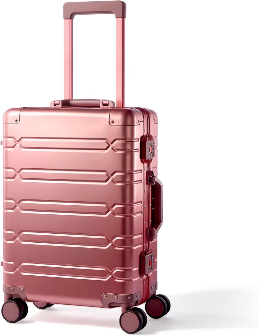 VentureVault All Aluminum Carry On Luggage 22x14x9 Airline ApprovedZipperless Luggage Premium Aluminum Suitcase Luggage, Hard Shell Carry On Luggage with Spinner Wheels (rose gold, 20inch)