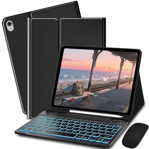 Keyboard Case for Samsung Galaxy Tab S11 SM-X730, SM-X736, SM-X736B - 7 Colors Backlit Keyboard Cover and Mouse (Black)
