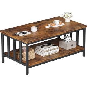 Homeiju Coffee Table for Living Room, Farmhouse Living Room Table with Slatted Sides Frame for Home Office, Apartment, 39 inch Rustic Black and Brown, 39.4L*21.6W*18.1H