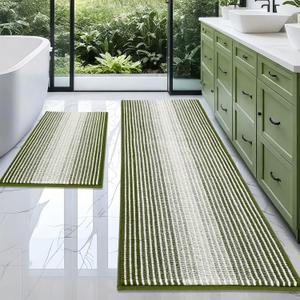 BSICPRO Bathroom Rugs and Mats Sets, 2 Piece Thick Absorbent Chenille Bath Mat Rug Set Non Slip, Soft Shaggy Bath Room Floor Mats for Bathroom, Machine Washable (Sage, 24" x 70" Plus 20" x 32")