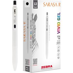 Zebra Pen, SARASA R Gel Pens, Black Ink, 0.4mm Fine Point, Vivid Ink to Create Deep, Saturated Color and Smooth Gel Lines, Quick-Drying for Smear-Free Writing, Made in Japan, 12-Pack (47710)