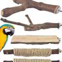 Bissap 5PCS Large Bird Perch Stand, Natural Wood Pole Standing Paw Grinding Fork Parrot Cage Branch with Rope for Macaw African Grey Amazon Pet Medium Large Birds Cage Accessories