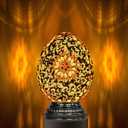 Marrakech Turkish Moroccan Table Lamp with Handmade Mosaic Glass, Stained Glass Lamp with Tiffany Style, Vintage Lamp with Bronze Base Including LED Bulb for Living Room Bedroom Decor (Yellow)