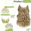 KooKaStyle Invisible Wire Hair Extensions with Transparent Headband Adjustable Size 4 Secure Clips Long Wavy Secret Wire Hairpiece for Women(16 Inch Light Brown mix Golden Blonde)