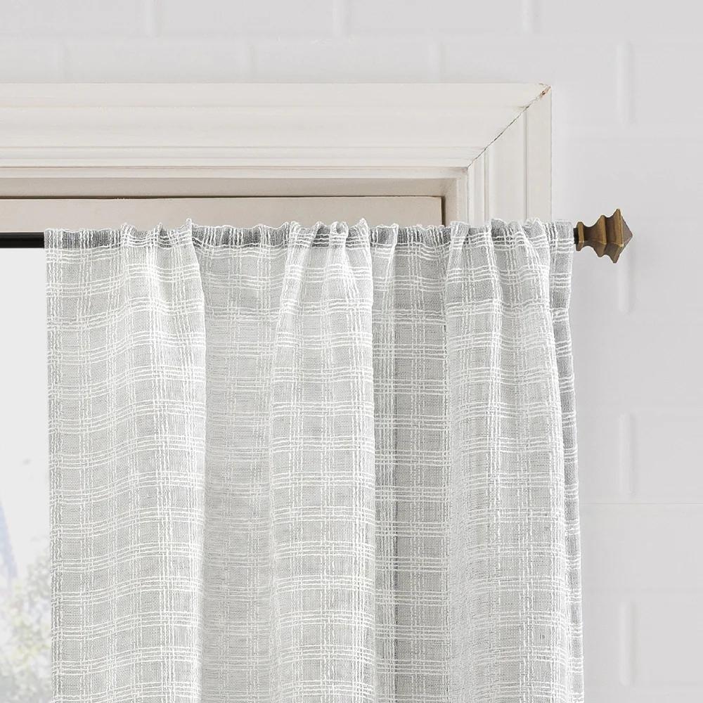 Tayen Slub Windowpane Semi-Sheer Rod Pocket 2-Piece Kitchen Curtain Tier Pair - 54" x 36"