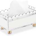 Clear Acrylic Scalloped Tissue Box Cover Holder with 8mm Thick Top Lid and Gold Plated Aluminum Legs Rectangle Napkin Dispenser Organizer for Bathroom Kitchen Bedroom Office Hotel