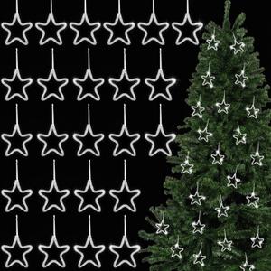 Tigeen 24 Pcs Christmas Tree Ornament 3.14''x2.75'' Silver Christmas Glitter Stars with Rhinestones Star for Wreath Garland Xmas Tree Hanging Star for Gift Wrapping Wedding Home Festive
