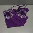 Sexy Open Front V Neck Ruffle Sheer Mesh Lace Wireless Babydoll Lingerie Dress with Thong 2 Piece (Medium, Purple White)