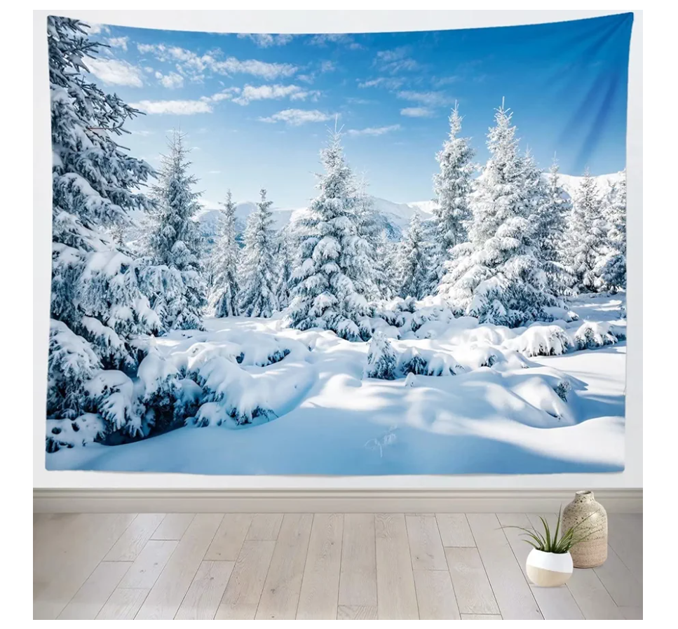 Loccor Winter Snow Forest Tapestry White Alps Mountain Winter Scene Tapestry 80" x 60" Snowy Woodland Landscape Taptries Wall Hanging for Bedroom Living Room Dorm Wall Art Home Decor