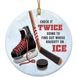 2 x Hockey Christmas Ornaments 2025 - Ice Hockey Gifts for Players, Coach, Fans, Ceramic Sports Ornament for Christmas Tree, Gift-Ready Keepsake for Hockey Enthusiasts, Family, Friends
