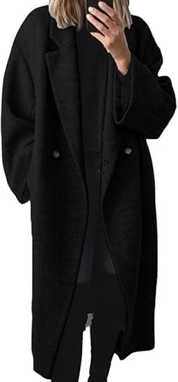 Women's Winter Double Breasted Wool Coat Long Sleeve Notch Lapel Long Trench Coat