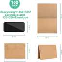 Ohuhu Blank Brown Kraft Cards and Envelopes 100 Pack - 4.25" x 5.5" Folded Cardstock Paper and A2 Envelopes for DIY Greeting Cards Wedding Birthday Invitations Thank You Cards and All Occasions