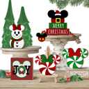 Christmas Tiered Tray Decor, Cute Snowman Tray Decorations, Candy Wooden Signs Wood Bead Garland, Farmhouse Rustic Winter Merry Xmas Decorations for Home Table Shelf Party Holiday 7PCs