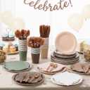 Zhehao 350 Pcs Woodland Party Supplies Set Green and Brown Disposable Tableware Kit with Plates, Cups, Napkins, Cutlery in Natural Earth Tones for Baby Shower, Birthday, Wedding Forest Events