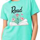 Read Book Shirt for Women-Reading Teacher Tee Tops Pink Flower and Butterfly Short Sleeve Cute Book Shirt (Yellow, XL)
