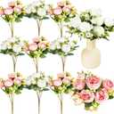 Jexine 12 Bundles Silk Artificial Peonies Flowers Faux Peony Bouquet Fake Peonies Artificial Flowers Bouquets for Vase Floral Arrangements Wedding Home Table Decoration (White,Pink)