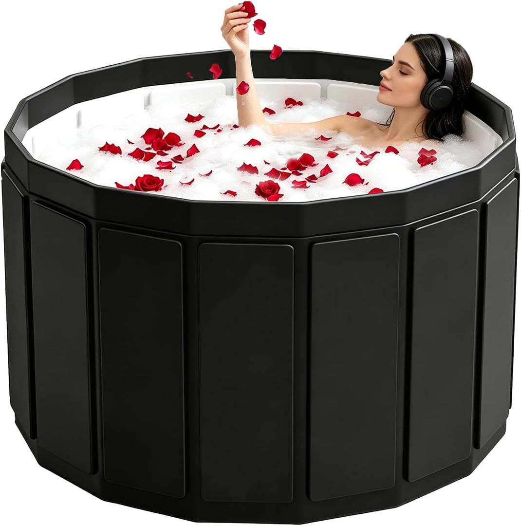 HAIKE Portable Bathtub Adult 153 Gal, 6-Layer Insulated Collapsible Tub with Dual Drainage, Non-Inflatable Foldable Bathtub for Adults, Portable Tub for Home Gyms Outdoor (Black 41.3x26.4 Inch)