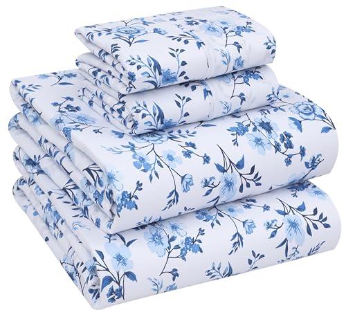 MAYFAIR  100% Cotton Sheets Queen Size Set, 4 Pieces, Soft & Breathable Percale Weave Bedding, Deep Pocket 16", Hotel Standard, Crisp Cool Feeling, Durable, Perfect Floral Bed Sheet, Annual