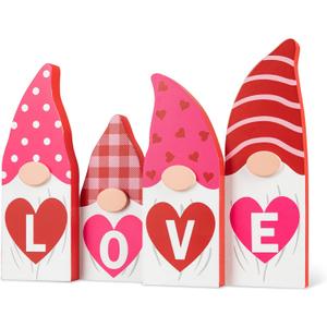 Valentine Gnomes Decorations for Home 9"H Valentines Day Love Gnome Blocks Decor Famhouse Romantic Valentine's Day Gnome Wooden Signs Tabletop Decor for Wedding Anniversary Party Supplies