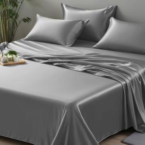 LINENWALAS King Flat Sheet Only - Rayon Derived from Bamboo Silk Bed Sheet, Premium Breathable Cooling Sheet, Soft Top Sheet (King, Light Grey)