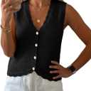 GRECERELLE Womens Summer Sleeveless Sweater Vest - V Neck Knit Button Down Casual Tank Tops (X-Large)