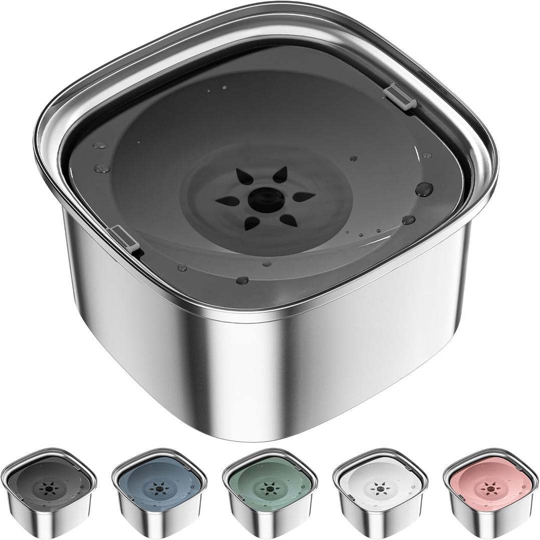 UPSKY 3L Dog Water Bowl 101oz Stainless Steel No Spill Large Capacity Dog Food Water Bowl Slow Water Feeder, Spill Proof Pet Water Dispenser Vehicle Carried Travel Water Bowls (gray)
